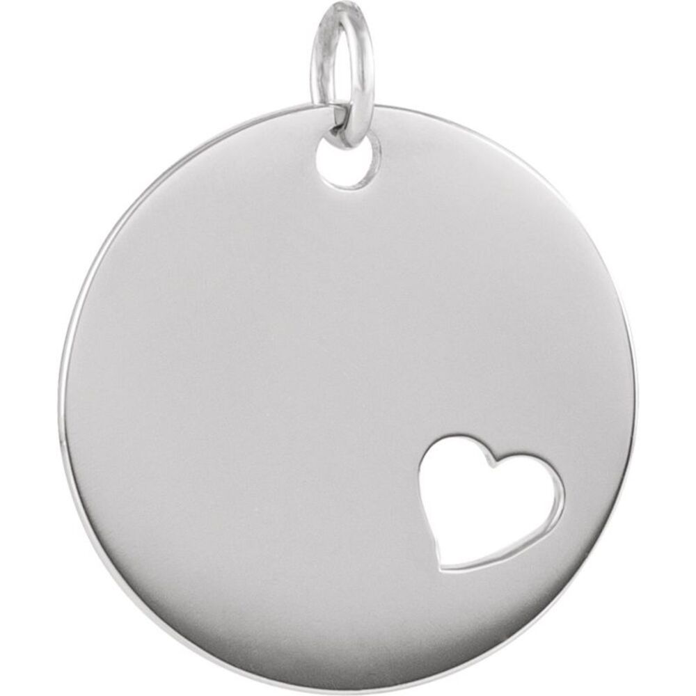 14k White Gold Pierced Heart Disc Charm or Pendant, 15mm (9/16 inch)